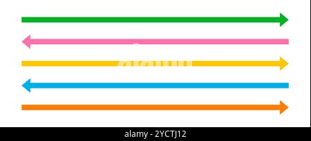 Straight Long Arrow. Navigation elements. Vector flat illustration. Set of colored pointers isolated on white background. Simple symbols for measuring Stock Vector