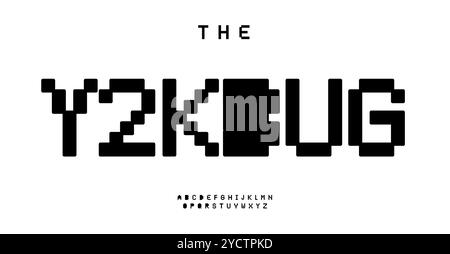 Simple pixel font, digital 8-bit letters, nostalgic Y2K vibe alphabet for 2000s arcade games logo and headline. Playful cyber pop typeface. Vintage Stock Vector
