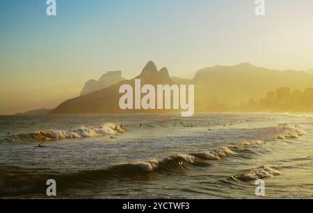Brazil, Rio De Janeiro, sunset on the Ipanema beach Stock Photo