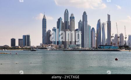 Dubai Marina and JBR area and golden sand beaches in the Persian Gulf. Holidays and vacations in the UAE Stock Photo