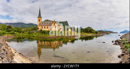 Panoramic view of the Lofoten Cathedral Vagan Church in Kabelvag (Lofoten, Norway) Stock Photo