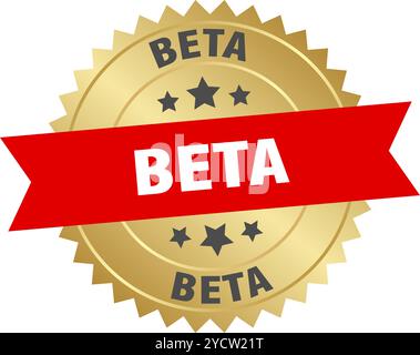 beta round red and gold label isolated on transparent background. beta Stock Vector