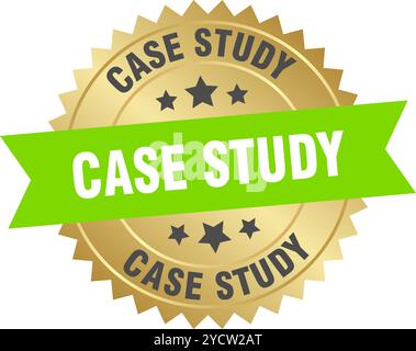 case study round green and gold label isolated on transparent background. case study Stock Vector