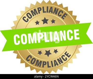 compliance round green and gold label isolated on transparent background. compliance Stock Vector