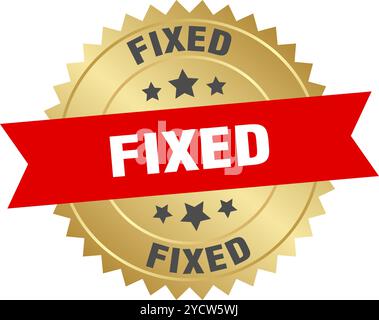 fixed round red and gold label isolated on transparent background. fixed Stock Vector