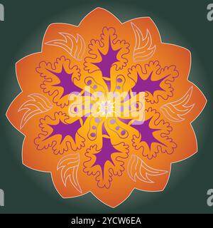 Single Mandala - Flower Nature, Foliage, Leaves, Energy Wheel Circle Complex Symbol Colorful Abstract Decoration Stock Vector