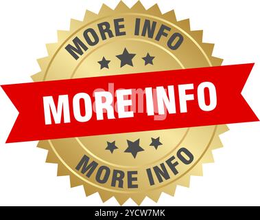 more info round red and gold label isolated on transparent background. more info Stock Vector