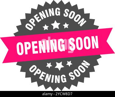 opening soon round pink label isolated on transparent background. opening soon Stock Vector