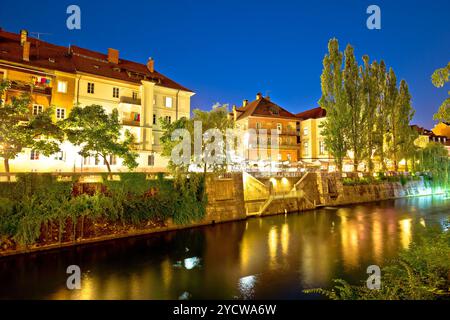 Ljubljanica river waterfront in Ljubljana evening view Stock Photo