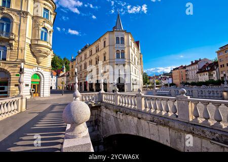 Tromostovje square and bridges of Ljubljana Stock Photo