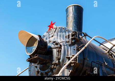 Russian retro steam locomotive with red star Stock Photo