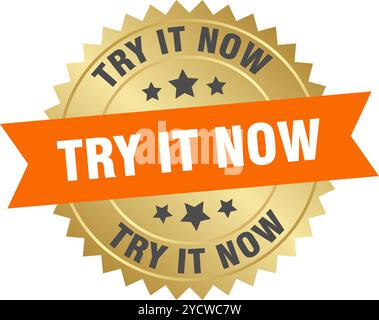 try round orange and gold label isolated on transparent background. try ...