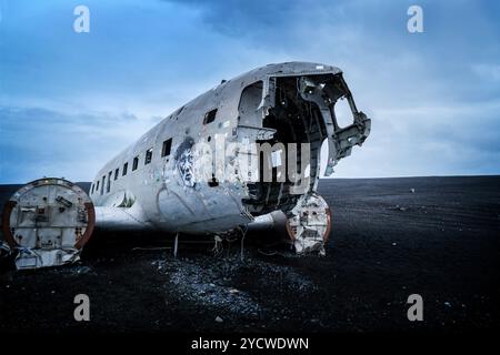 Abandoned Douglas DC-3 plane wreck in Solheimasandur, Iceland Stock Photo