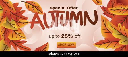 Autumn Promotion Template with Abstract Liquid Background and Falling Leaves. concept of autumn special offer with abstract background banner template Stock Vector