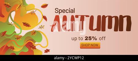 Abstract Liquid Background for Autumn Special Offers with Leaf Illustration. concept of autumn special offer with abstract background banner template Stock Vector