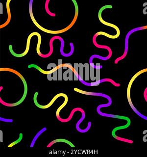 Raster Abstract Seamless Colored Gradient Shapes Set. Squiggly Design Elements. Graphic with Wavy Lines in Rainbow Colors. Colorful Fluid Wave Pattern Stock Photo