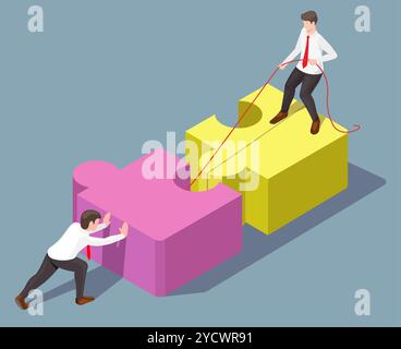 Partnership help to solve problem isometric vector illustration Stock Vector