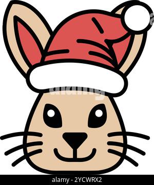 A rabbit wearing a red hat and a red santa hat. The rabbit is smiling and looking at the camera Stock Vector