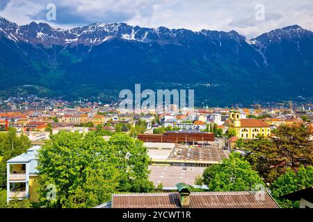 Panoramic aerial view of Innsbruck and Hafelekarspitze mountain Stock Photo