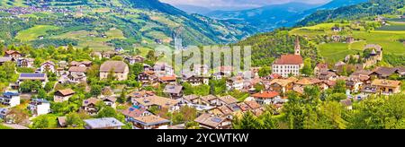 Idyllic alpine village of Gudon architecture and landscape panoramic view Stock Photo