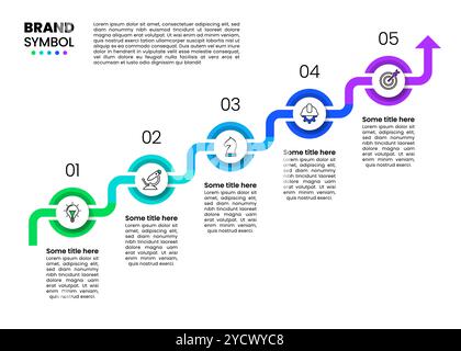 Infographic template with icons and 5 options or steps. Rising line. Can be used for workflow layout, diagram, banner, webdesign. Vector illustration Stock Vector