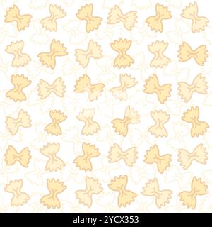 Seamless Bow Tie Pasta Infinity Pattern. A continuous, elegant design featuring a repeating pattern of bow tie-shaped pasta. Stock Vector