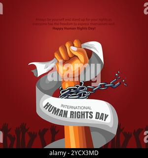 international Human Rights Day. drawn fist raise up breaking chain. abstract vector Illustration design. Stock Vector