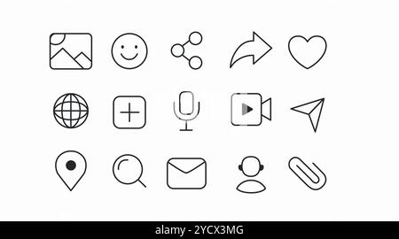 Cute set of action and reaction social media icons with outline style Stock Vector