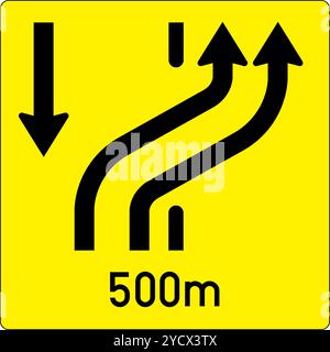 Change of lane directions, Oncoming lanes will come to an end in, Informational signs, Road signs in Austria (German: Straßenverkehrsordnung) Stock Vector