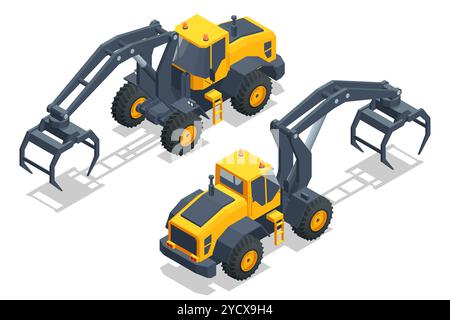 Log Loader Cartoon Isometric Log Loader. Loading equipment for logging. Log loader for ...