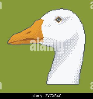 White goose head pixel art, vector illustration Stock Vector
