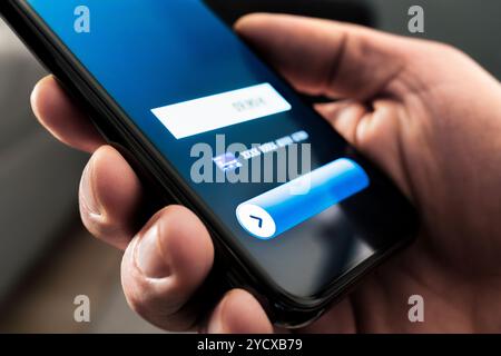 Payment. Pay with e wallet app in phone. Easy contactless money in smartphone. Card transfer service. Bank credit or debit purchase. Stock Photo