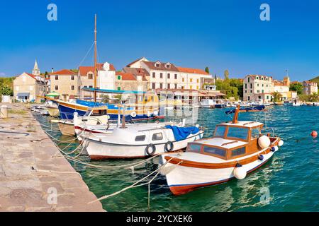 Island of Zlarin harbor panoramic view, Sibenk archipelago of Croatia Stock Photo