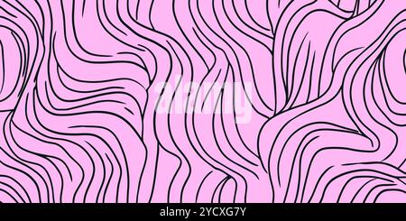 A soft pink backdrop showcases smooth, wavy black lines that create an elegant, rhythmic pattern, perfect for artistic designs or creative projects Stock Photo