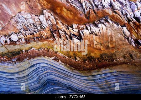 Striking geological formations showcasing layers of sedimentary rocks in the Cantabrian region of Spain, illustrating the area's geological complexity Stock Photo