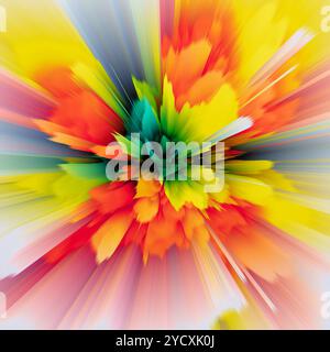 A vivid, high-resolution illustration featuring a 3D rendering of dynamic and explosive bursts of color This image radiates intense colors ranging fro Stock Photo
