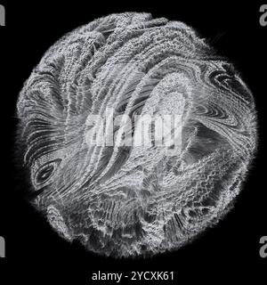 An intricate monochrome 3D particle burst creates a dynamic wave explosion, rendered in a high-contrast abstract illustration. Stock Photo