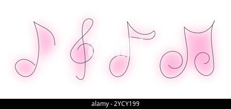 Cute Hand Drawn Musical Notes Pink Blur. Music Tone Illustration Stock Vector
