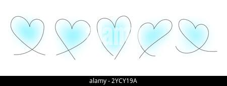 Blue Blur Hand Drawn Heart Set. Line Art Hearts Stock Vector