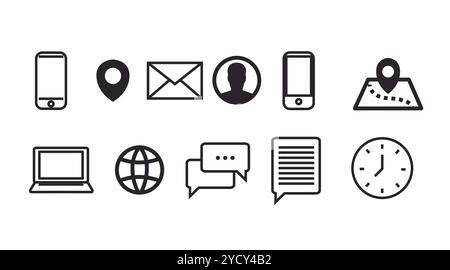 Contact Icon Set. Black and White Illustration of Different Contact icons Stock Vector
