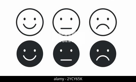 Different moods icon set, with a smile, a serious and a sad face. Vector illustration set. Stock Vector