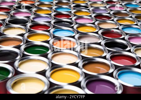 Background from multi color cans of paint Stock Photo