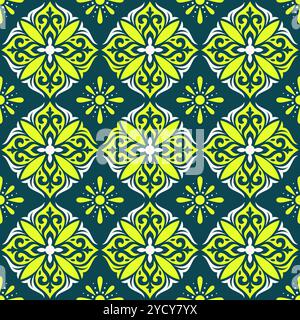 Mediterranean ornaments and tiles. Spanish, Portuguese Italian Green Color Tiles. Talavera Pattern Stock Vector