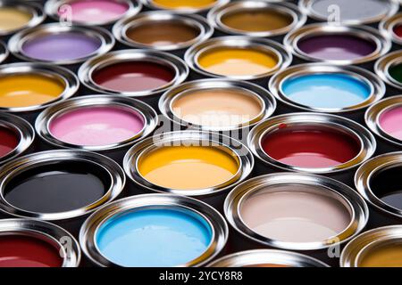 Background from multi color cans of paint Stock Photo