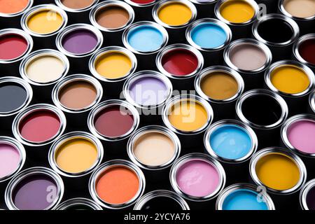 Background from multi color cans of paint Stock Photo