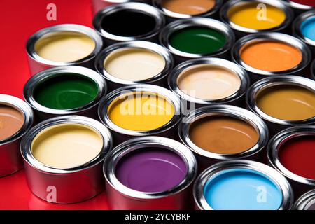 Background from multi color cans of paint Stock Photo