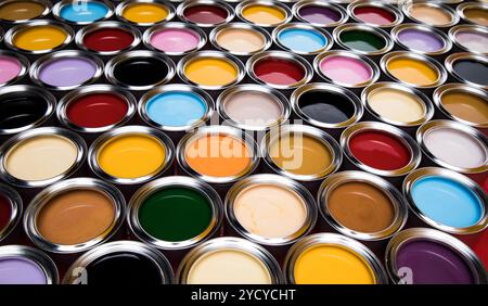 Colorful paint cans set Stock Photo