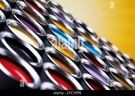 Creativity concept group of tin metal cans with color paint Stock Photo ...
