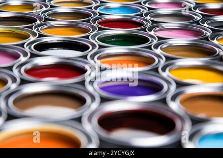 Background from multi color cans of paint Stock Photo