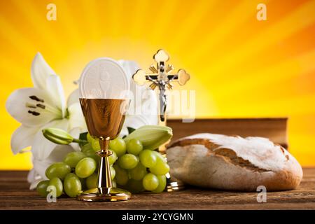 Holy Communion Bread, Wine for christianity religion Stock Photo